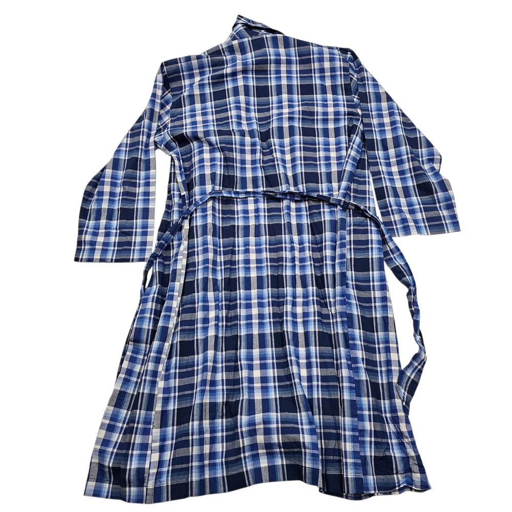 Polo Ralph Lauren Robe Mens S/M Blue White Plaid Cotton Shawl Collar Preppy NEW - Picture 2 of 8